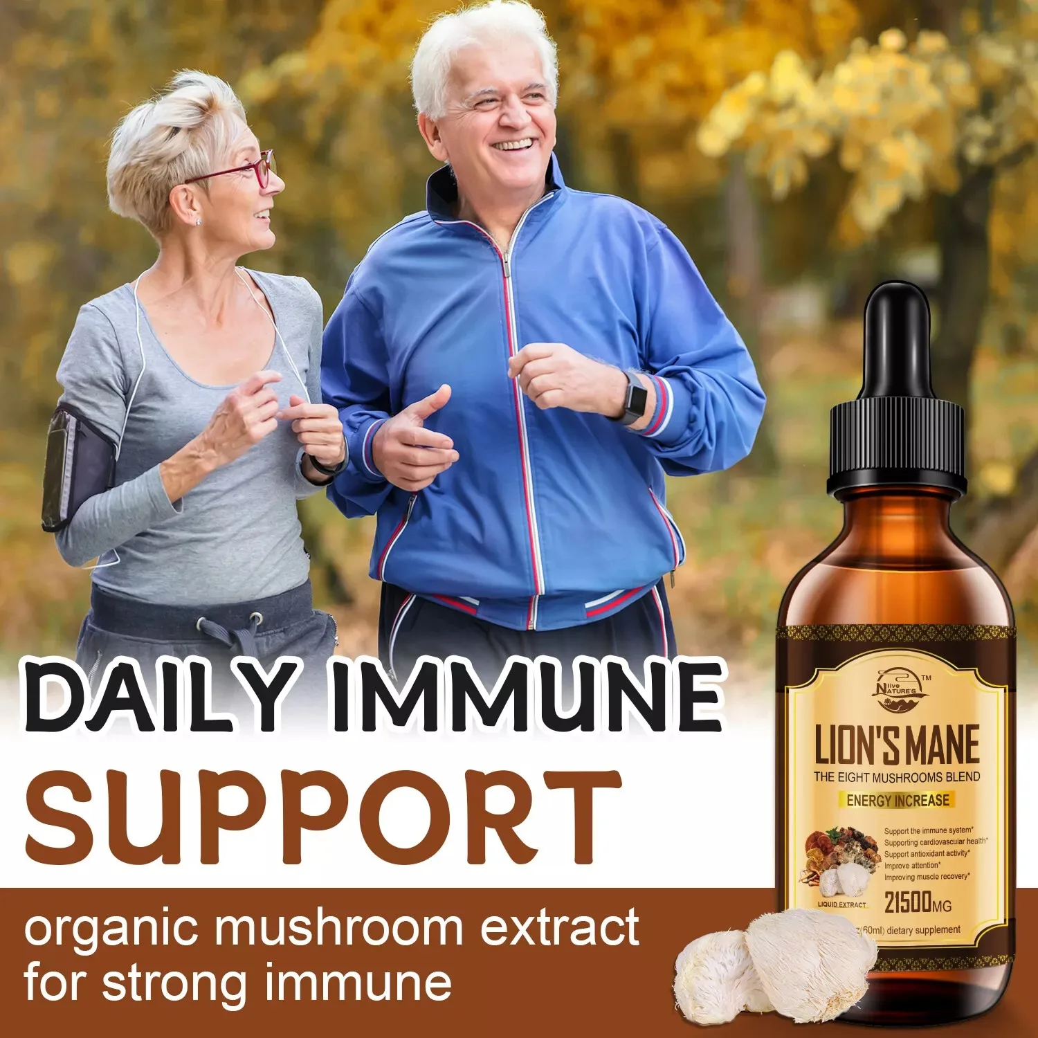 60ml Lion Mane, Chaga Mushroom Complex Reishi Extract Liquid Herbal Drops
