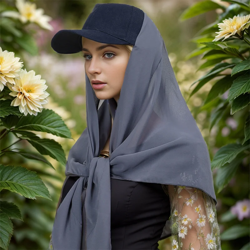 Bufanda de gasa para mujer, gorro de béisbol, Hijab, bufanda triangular, turbante, diadema de protección solar para exteriores, 150x80cm