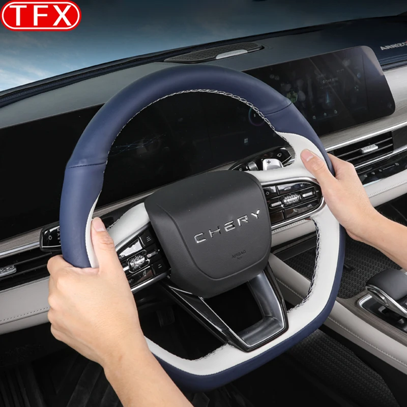 For Chery Arrizo 8 2022-2024 Car Styling Steering Wheel Cover Interior Hand-stitched Four-season Universal Gear Handle Protector