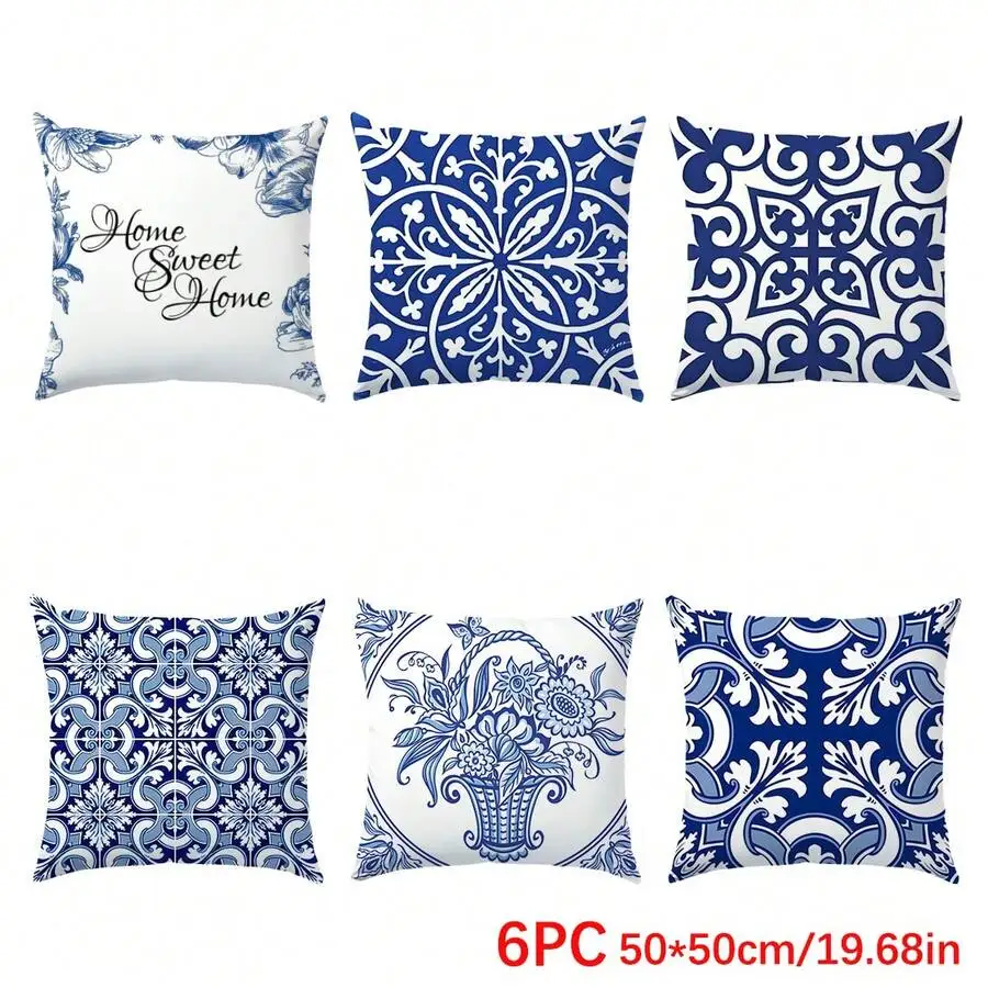 6pcs Green Simple Daily Morris Pattern Cushion Cover Set, Single-Sided Printed Peach Velvet Material, 45*45/50*50/40*40CM