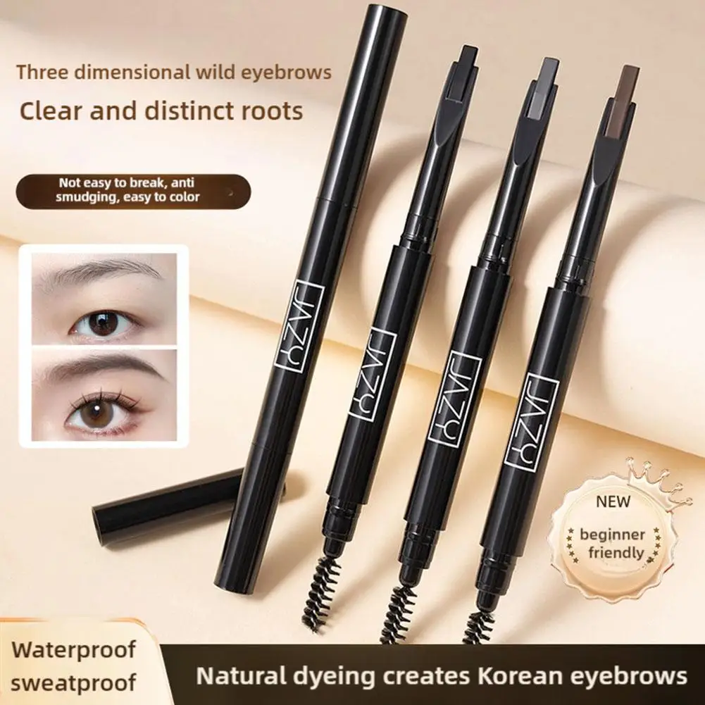 Lápis de sobrancelha de duas cabeças 2 em 1, natural, de longa duração, à prova d'água, à prova de suor, maquiagem cosmética para iniciantes a5k8