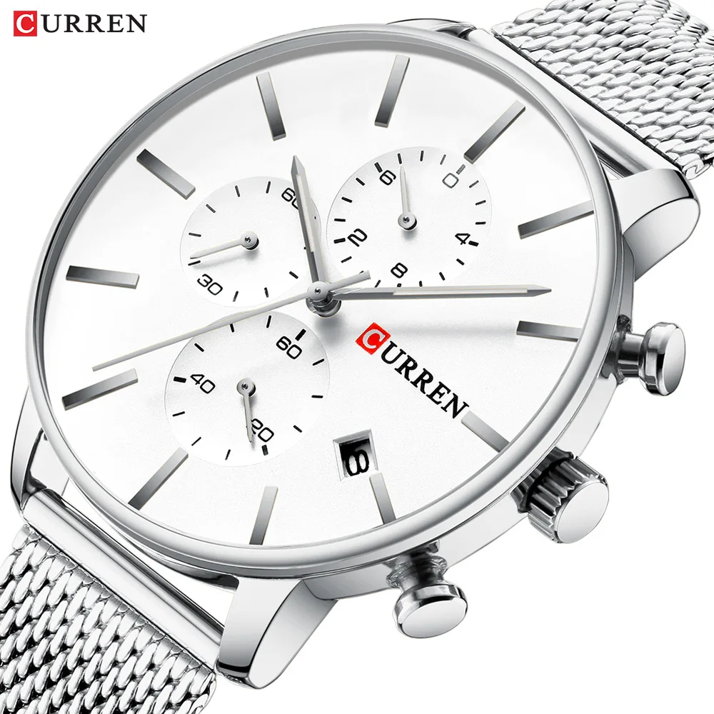 Curren 8339 Mesh Strap Waterproof Quartz Calendar Watch Multifunctional Six Pin Business Men\'s Watch