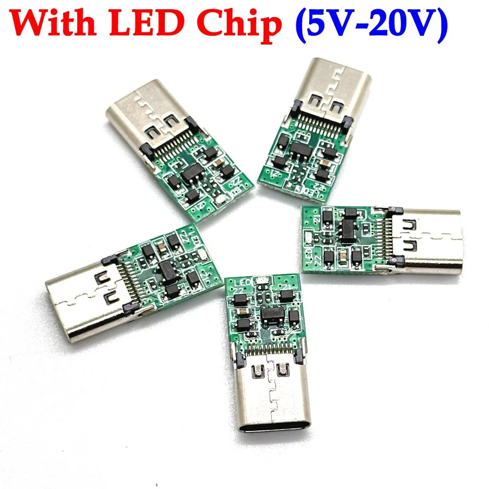 

100pcs TYPE C USB 24P Female Plug Welding Connector Adapter With LED Chip green blue white light Type-C PD 9V-20V Charging Plugs