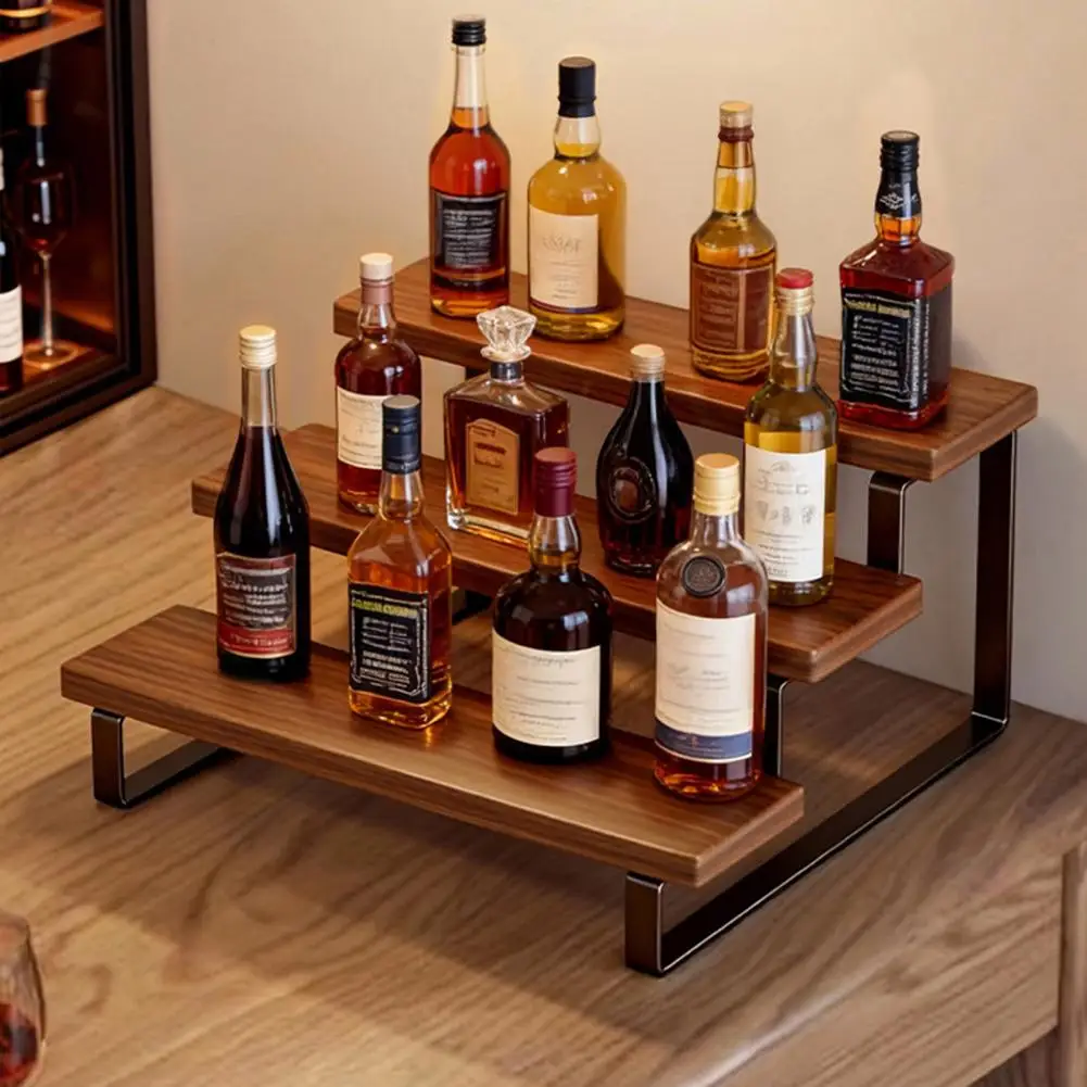 Liquor Bottle Display Shelf Stand, Coffee Syrup Rack Organizer, 3 Step Countertop Liquor Wine Rack for Mini Bar Liquor Cabinet view 5
