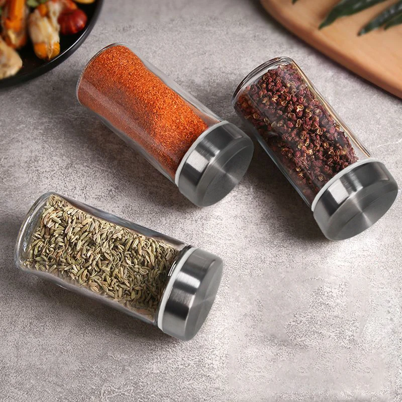 Steel Cover Glass Seasoning Bottles, Kitchen Crushers, Barbecue Salt Bottles, Carry Crushers