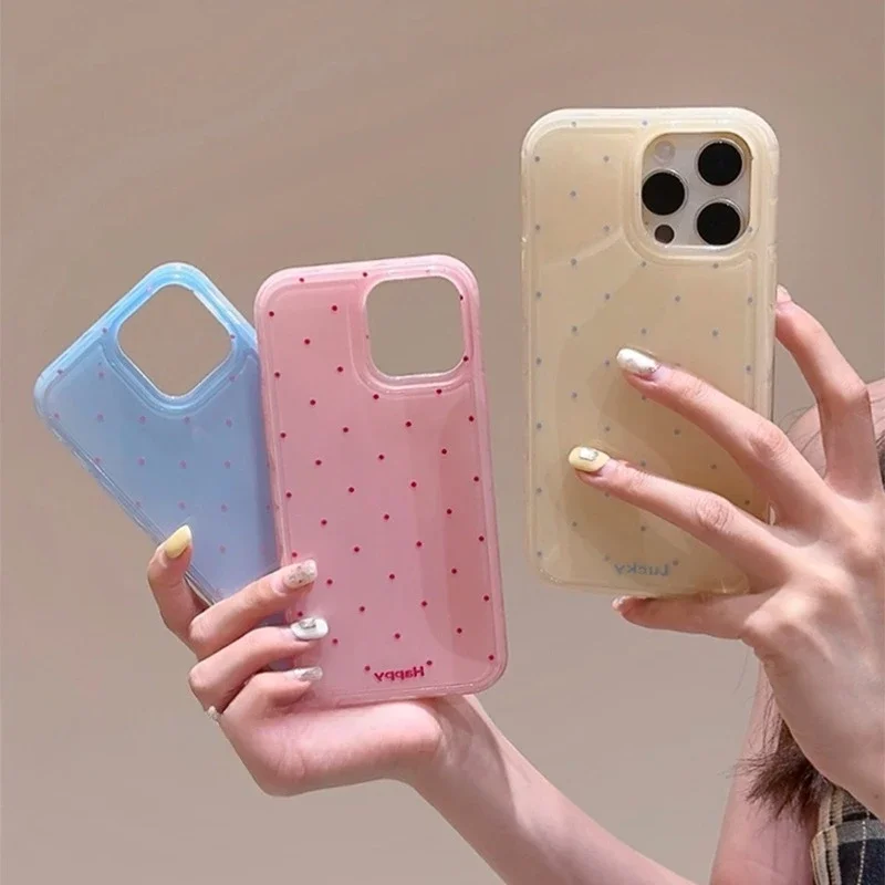 Urocze etui na telefon w kolorze makaroników w kropki INS do iPhone'a 17 Pro Max 16 15 14 13 12 Pro Max 17 Air, modne, odporne na wstrząsy. — zdjęcie produktu 3