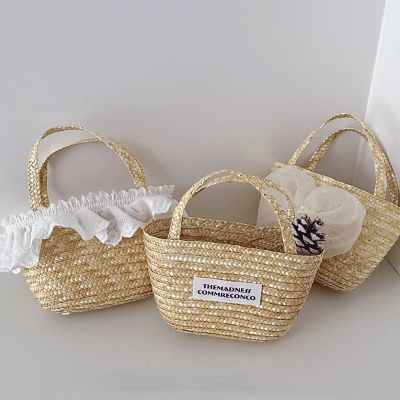 Sac d'été pour enfants, avec étiquette, panier à légumes portatif pour filles, sac en paille, accessoires à bandoulière pour bébé, portefeuille zéro, 2025