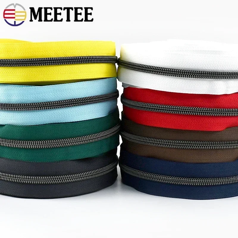 Meetee 5# Sewing Nylon Zipper GunBlack Coil Zip Tapes Bag Wallet Plastic Zippers Garment Repair Kit DIY Tailor Accessories