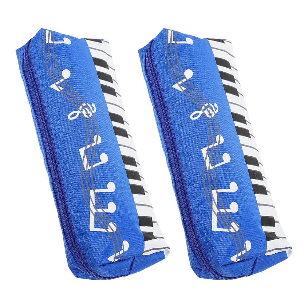 2Pcs Canvas Pencil Pouch Cute Pencil Case Zipper Piano Keyboard Design Women Makeup Brush Storage Bag School