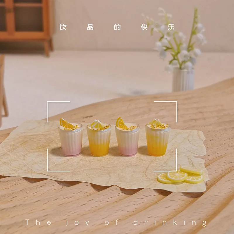 1:12 Miniature Toy Figurines OB11 Doll House Accessories Simulation Summer Mini Fruit Tea Drink Model Micro-scene Decoration