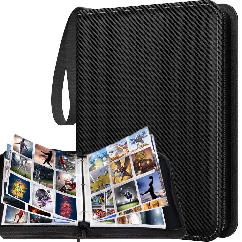 

900 Double Sided 9 Pocket Collector Trading Card Binder 50 Removable Sleeves with Zipper PU Leather Cover Card Collection Album