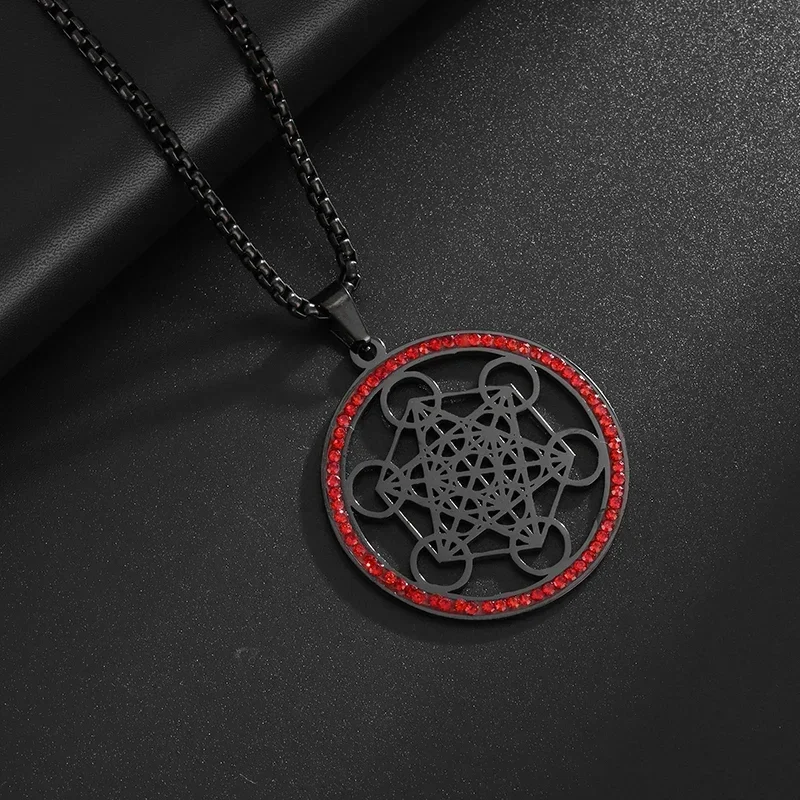 Stainless Steel Zircon Solomon's Six-Pointed Star Magic Circle Pendant Necklace for Men and Women Hip-Hop Lucky Amulet Jewelry