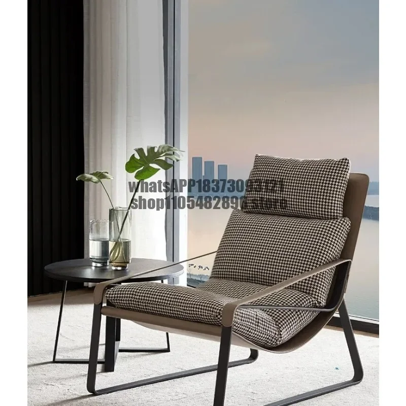 living room single chair Italian minimalist thousand bird grid leisure chair single sofa recliner saddle leather high