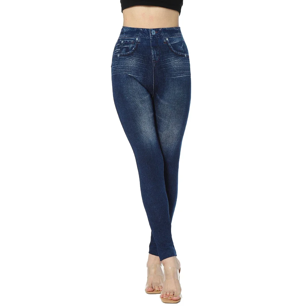 Leggings senza soluzione di continuità Donna Stampa Jeggings Cotone 2022 Ragazza sexy lavorata a maglia a vita alta Jeans finti Denim Femme Pantalon