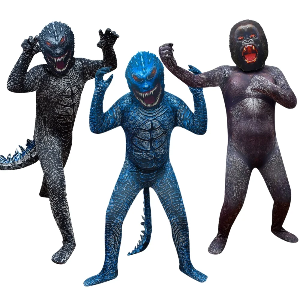 

Kids Boys Movie Dinosaur Dragon Monster Gorilla Jumpsuit Gloves Mask Sets Outfit Children Christmas Halloween Cosplay Costume