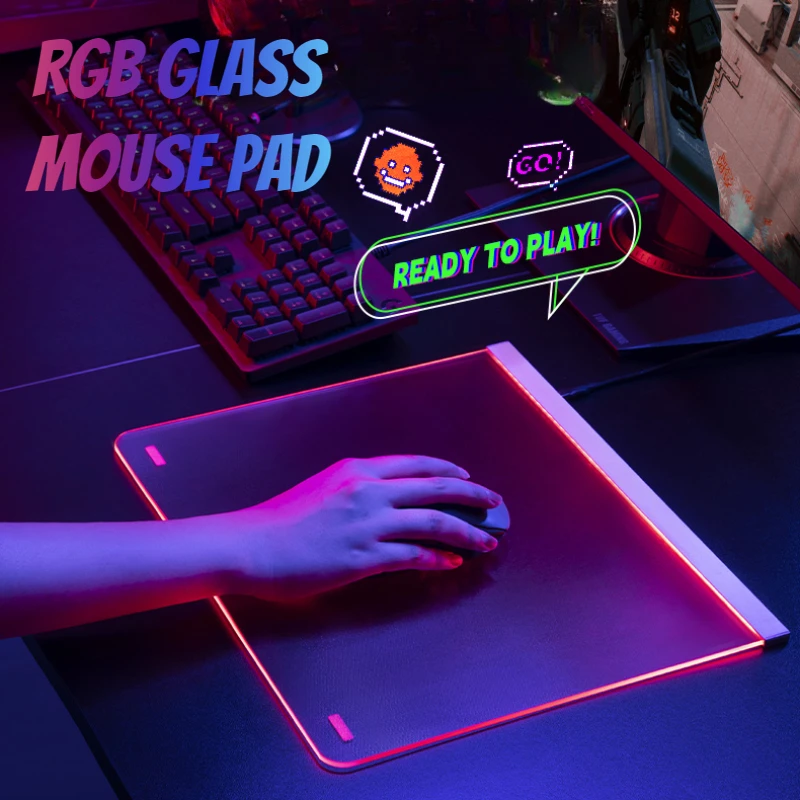 

MiFuny Glass Gaming Mouse Pad for FPS Game RGB Backlight Desk Mat Computer Desk Pad Non-slip Mousepad Gaming Accessories for PC