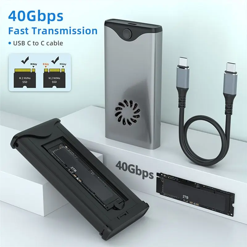 Turbo Fan 40Gbps SSD Hard Disk Enclosure Powerful Heat Dissipation M. 2 NVME Dual Protocol USB4.0 Drive Housing
