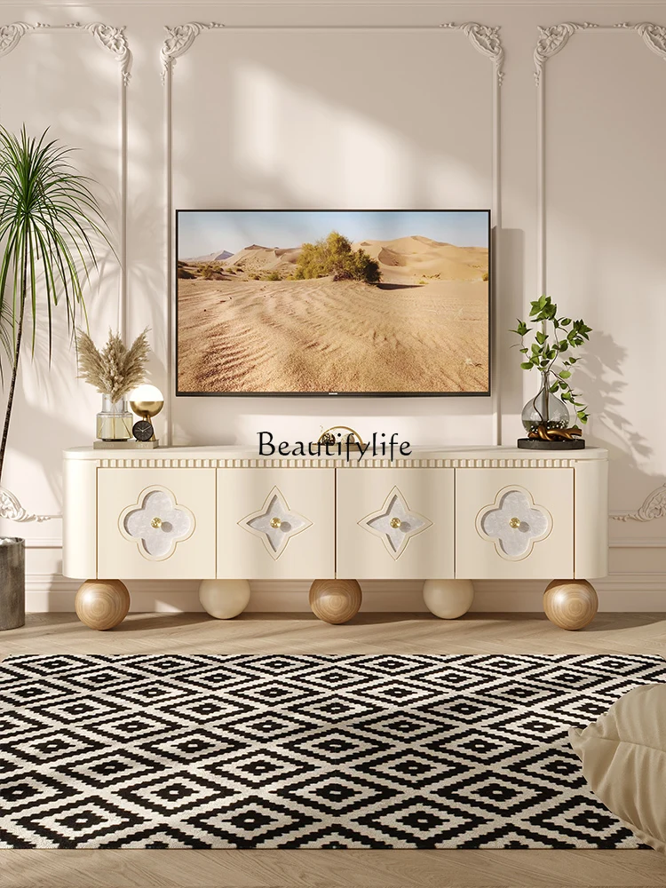 Nordic Antique TV Cabinet Living Room Villa Affordable Luxury Style Solid Wood Shell Decorative Floor Cabinet