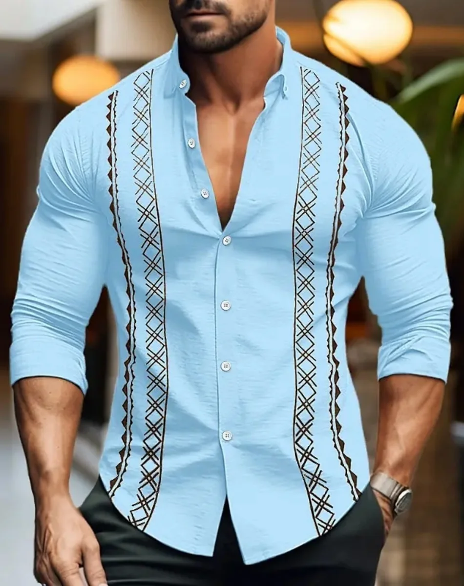 2025 新しいファッションメンズプリントシャツ、ラペルスーツ、長袖カジュアルアウトドアストリートシャツ、柔らかく快適なシャツカジュアル