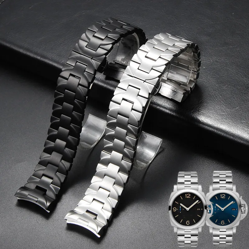 316L Solid Stainless Steel Steel Black Accessories for Panerai Luminor Series Pam441 111 Arc Interface Men's 24mm Watch Strap