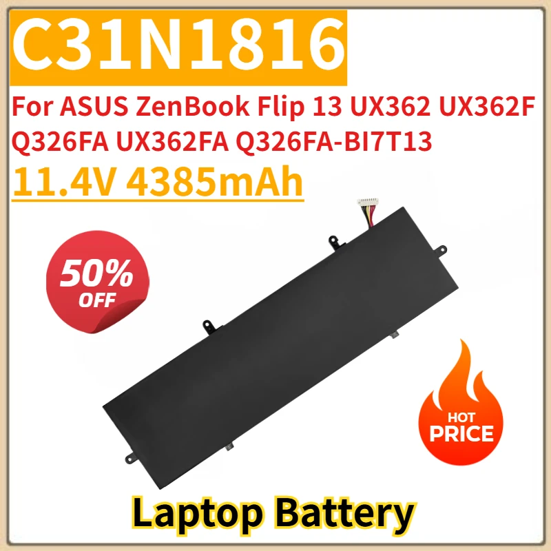 

New Replacement Laptop Battery 4385mAh C31N1816 for ASUS ZenBook Flip 13 UX362 UX362F Q326FA UX362FA UX362FA-2B Q326FA-BI7T13