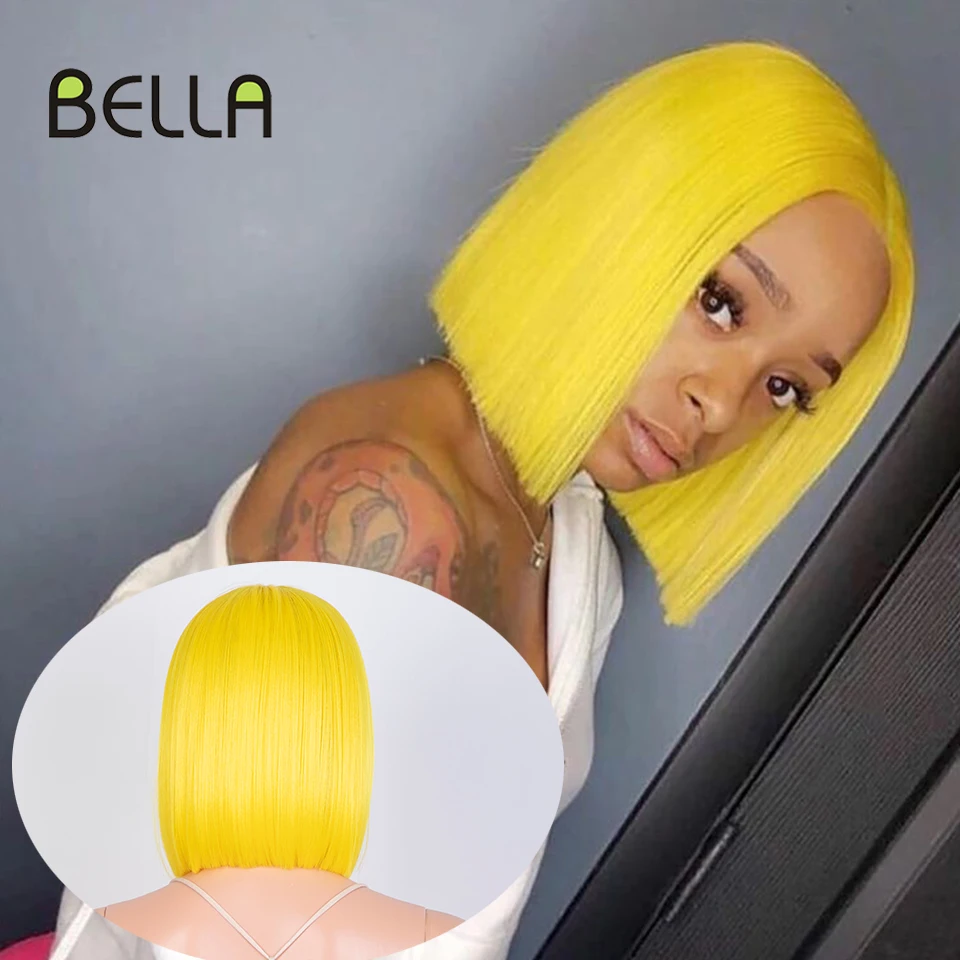 Bella Synthetic Lace Front Wig Short Bob Lace Wigs For Female On Sale Blonde Pink 613 Yellow High Density Lace Cosplay Wigs