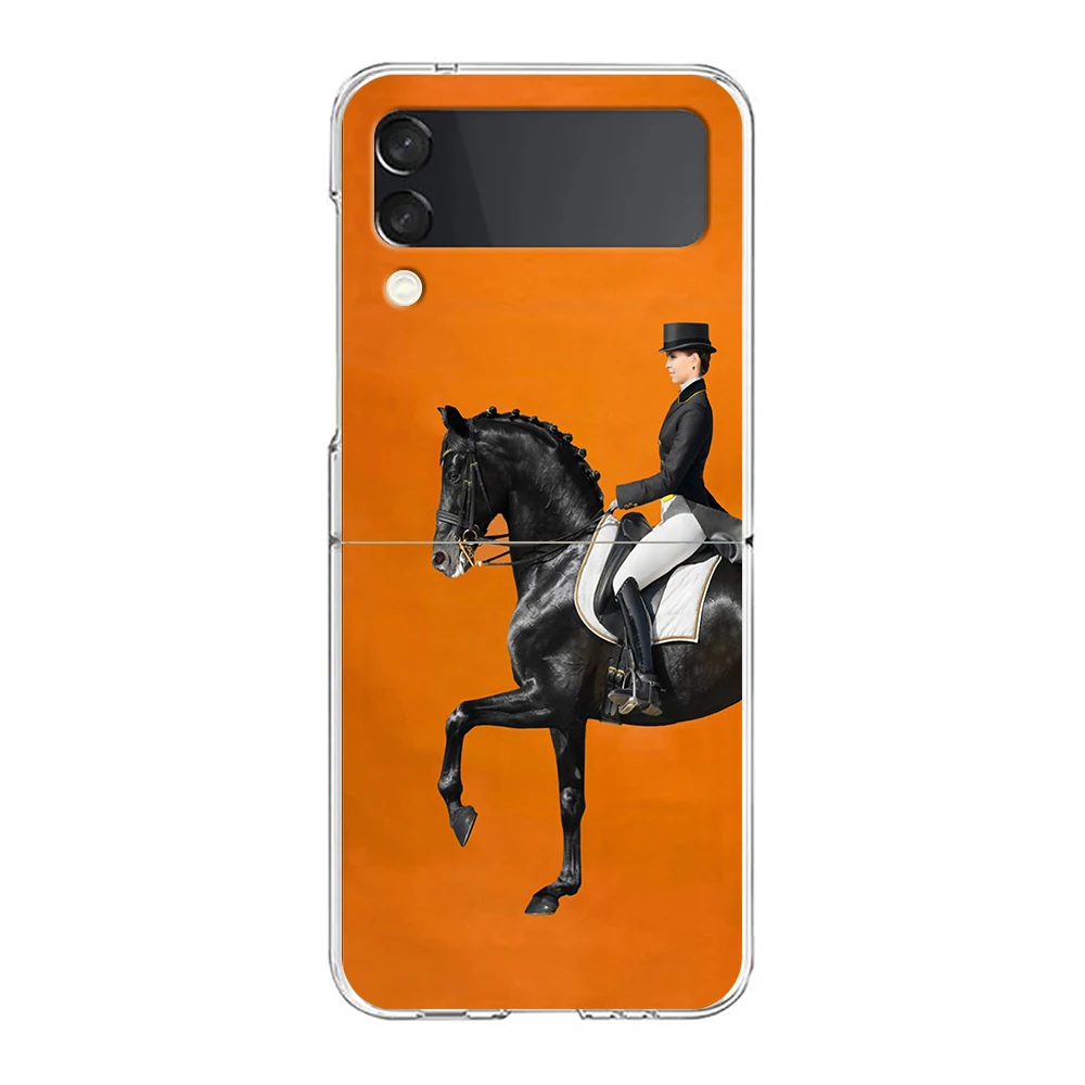 Animal Galloping Horse Girl Drawing Phone Case For Samsung Z Flip 3 4 5 Hard Folding Clear PC Bumper For Samsung Z Flip3 Cover