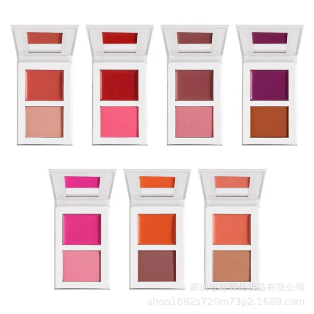 Logotipo personalizado vegano blush bochecha creme de cor dupla em pó 2 em 1 maquiagem atacado compacto marca própria corretivo à prova d'água