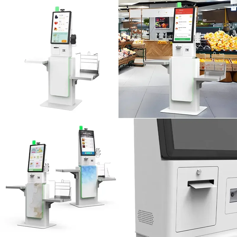 High Efficiency 23.8 Inch Touch Screen Automatic Smart Self Checkout Kiosk for Shopping Mall