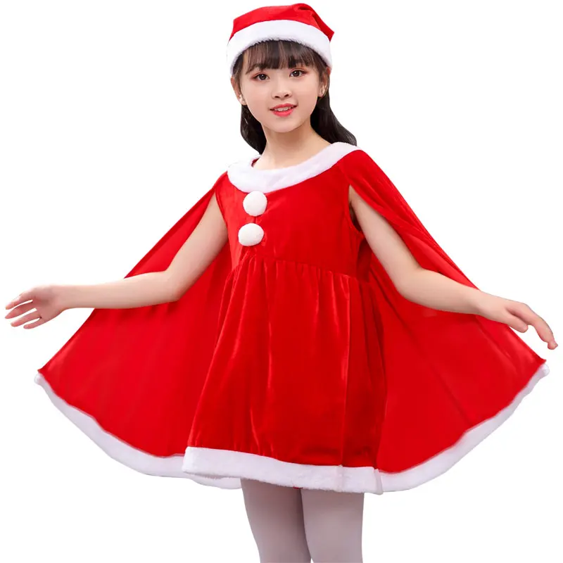 Weihnachts-Prinzessinnenkleid für Mädchen, rotes Samtkleid für Kinder, Weihnachts-Performance-Kleid, Party, süßes Kleid