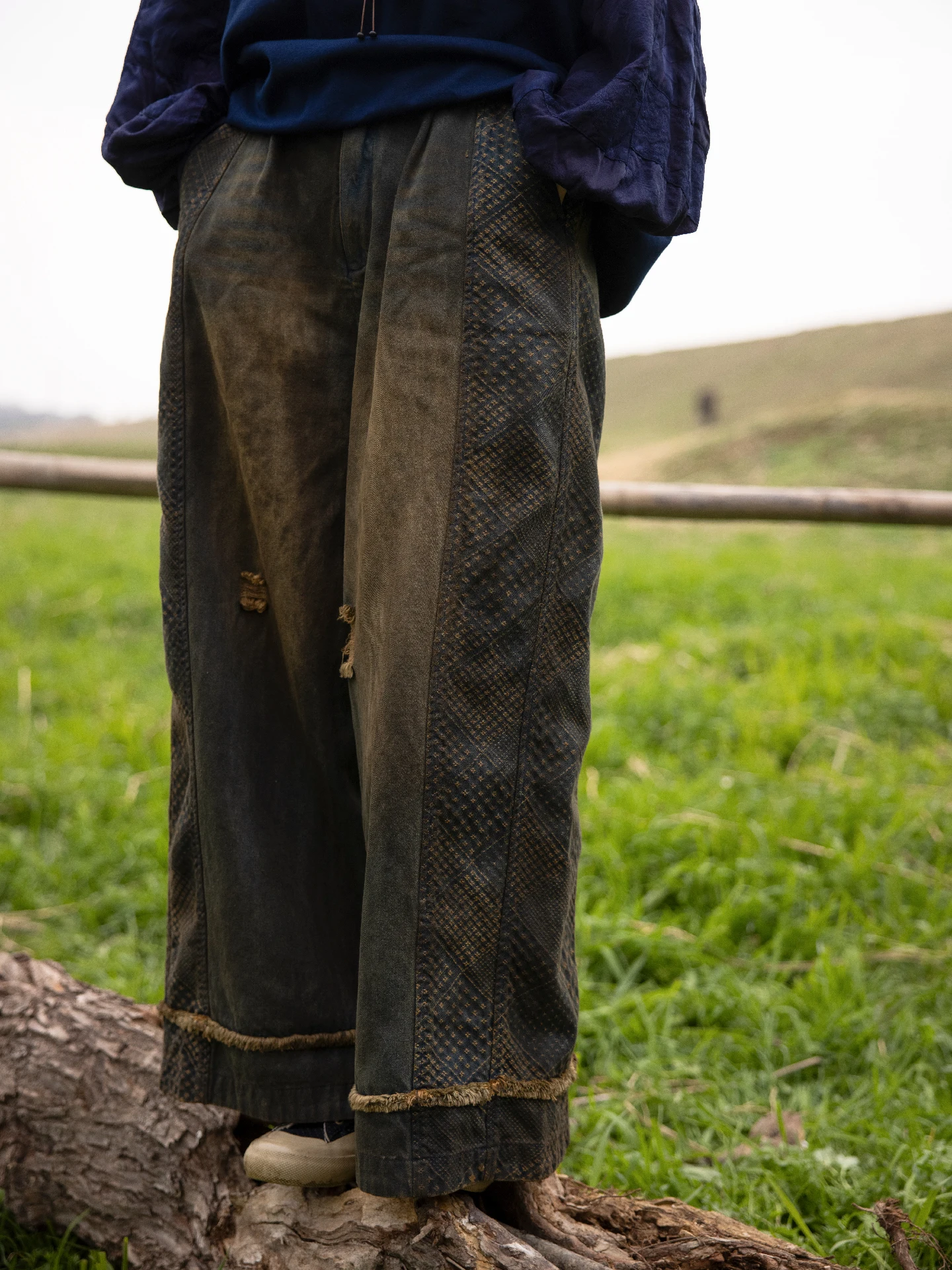 

Chenji Straight Leg Jeans Heavy Embroidery Hand-Painted Vintage Wash Women's Cotton Denim Pants mid Stretch Natural Waist