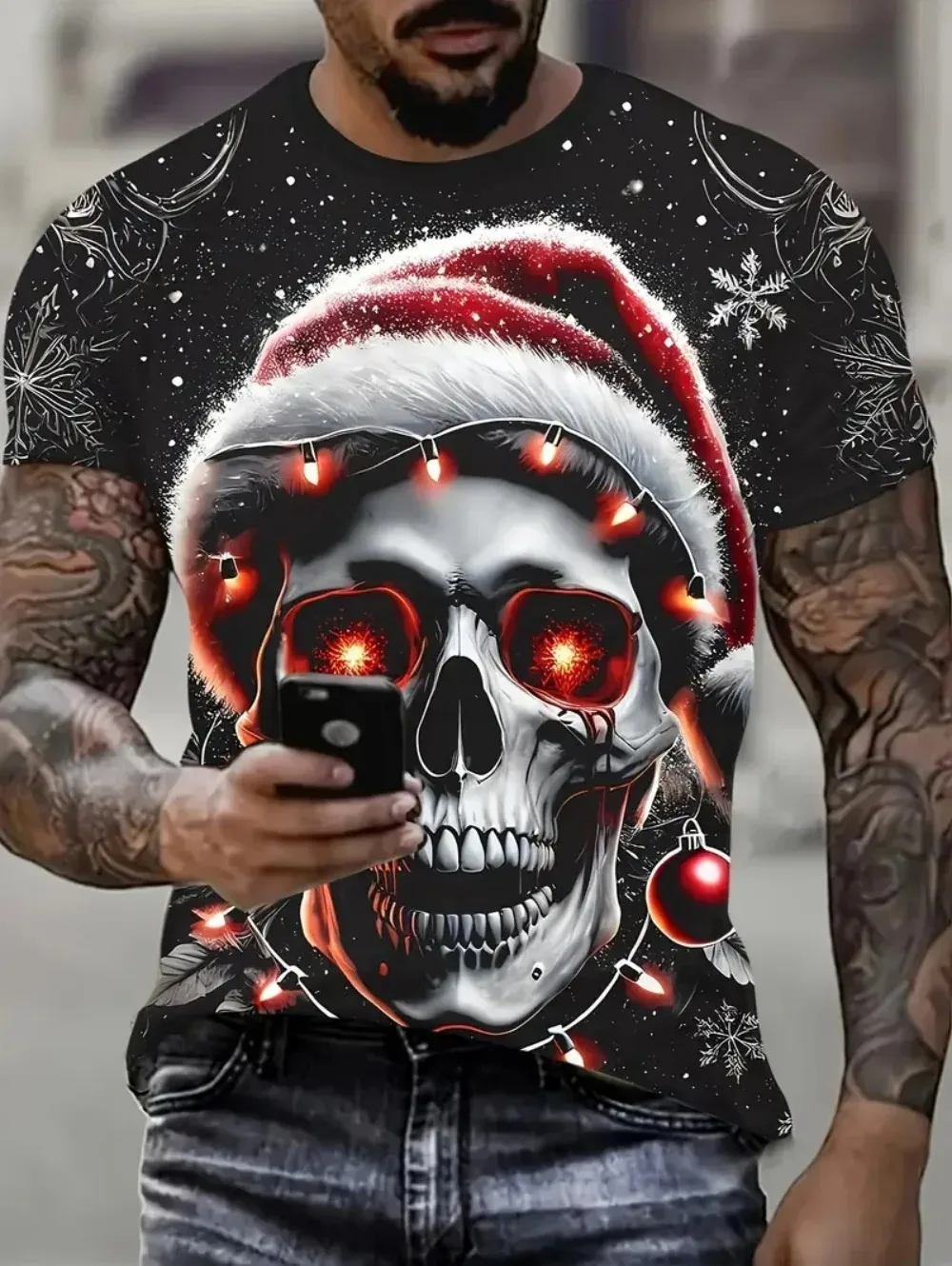 

Hot Selling New Fun Santa Claus Pattern T-shirt Party Fashion Round Neck Men's Short Sleeved Top Casual Oversized Men's Clothing