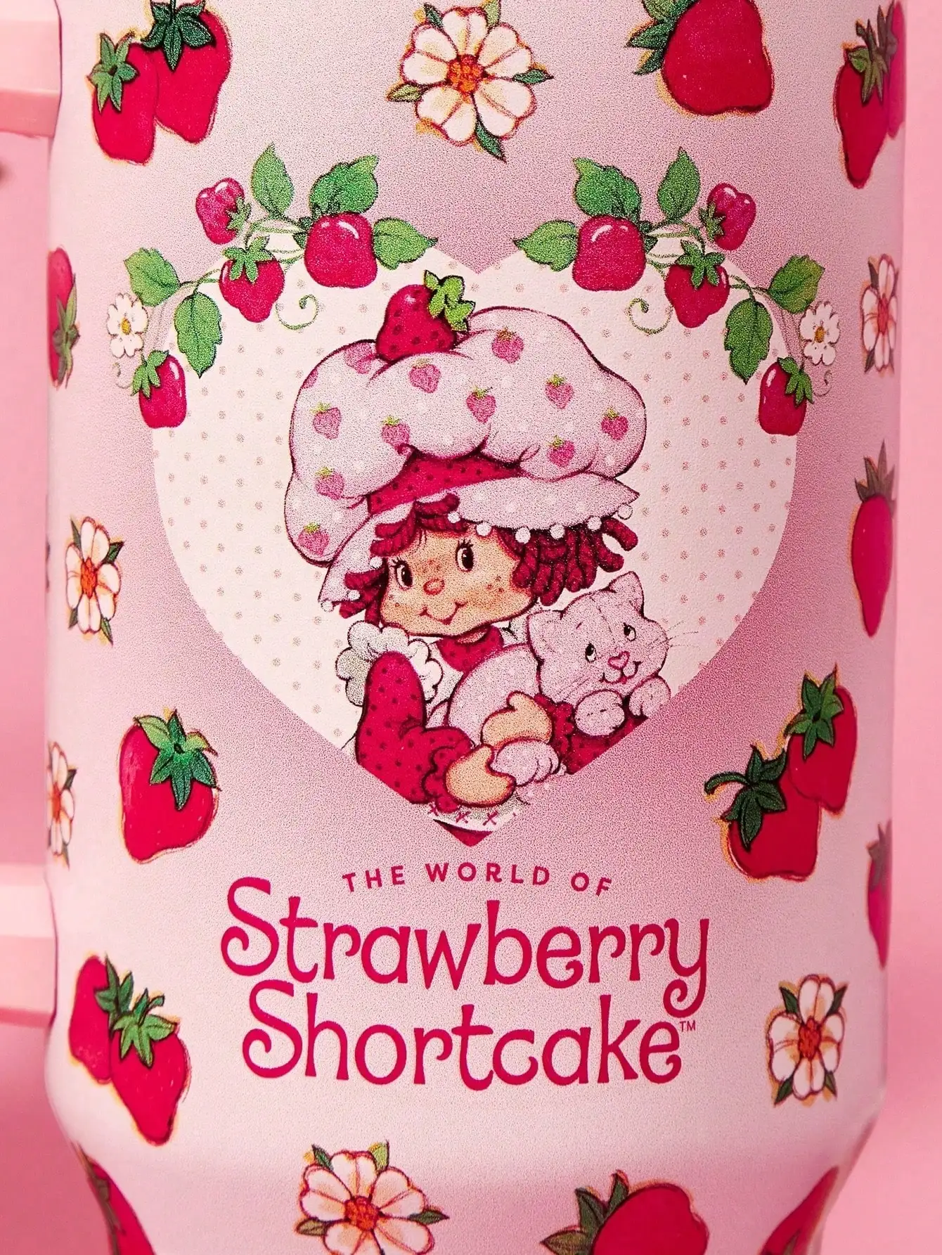 Strawberry Shortcake X POKOJA LAND 40oz Stainless Steel Tumbler Water Bottle/Coffee Cup With Handle And Straw, Leakproof, Insulated (Keeps Drinks Hot Or Cold)
