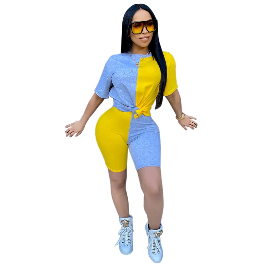 New Summer Women Fashion Color-matching Short Sleeve Suit Sporting Casual Short Sleeve T Shirt Sexy Two Piece Set Tracksuit