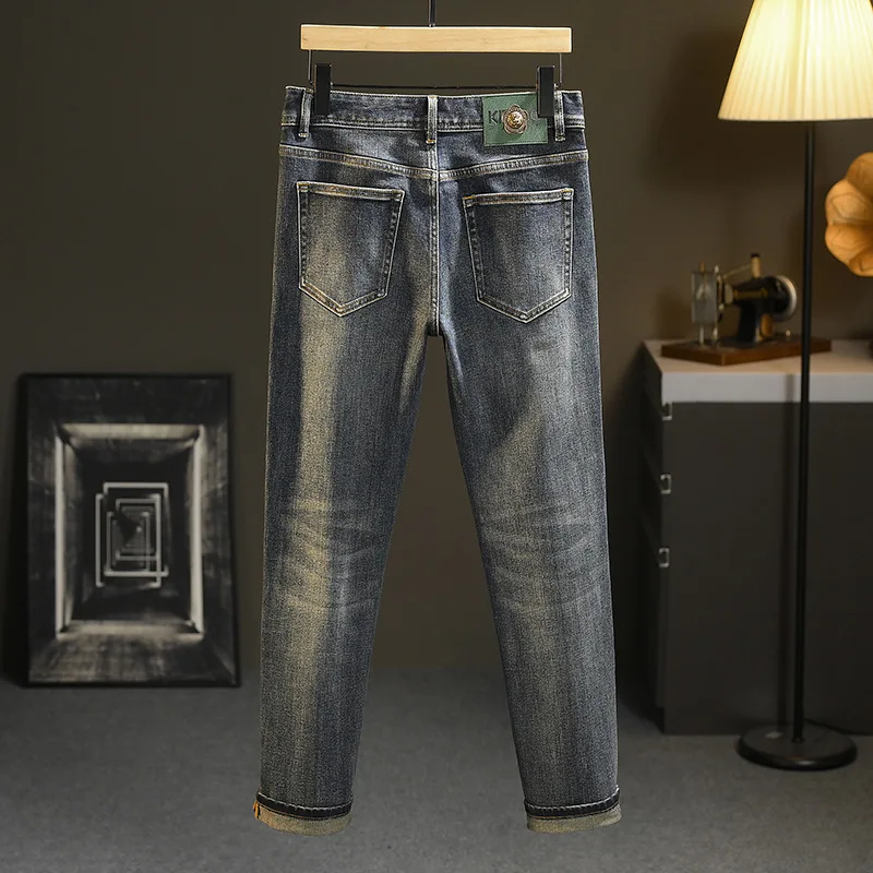 

High-End Jeans Men's Versatile Washed Denim Clothing Fashion Casual Tappered Spring and Autumn Light Luxury Thick Trousers