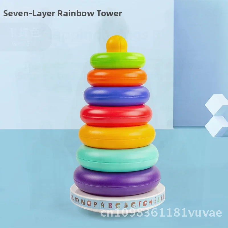 ของเล่นเด็กเรนโบว์ทาวเวอร์ เจนกา ของเล่นเสริมพัฒนาการ ฝึกการเรียนรู้ วงแหวนหลากสีสัน สำหรับเด็กทารก 0-1 ปี ฝึกการจับและพัฒนาการทางปัญญา