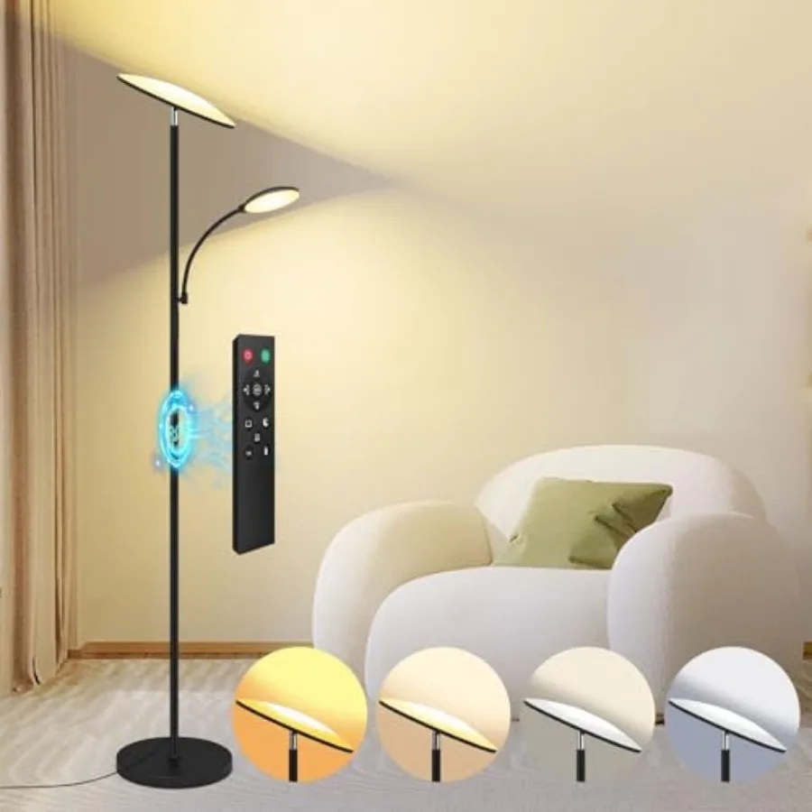 Floor Lamp, 2025 Upgraded 42W 4500LM Super Bright LED Floor Lamp with Rotatable Reading Light, Touch Remote Control and Memory