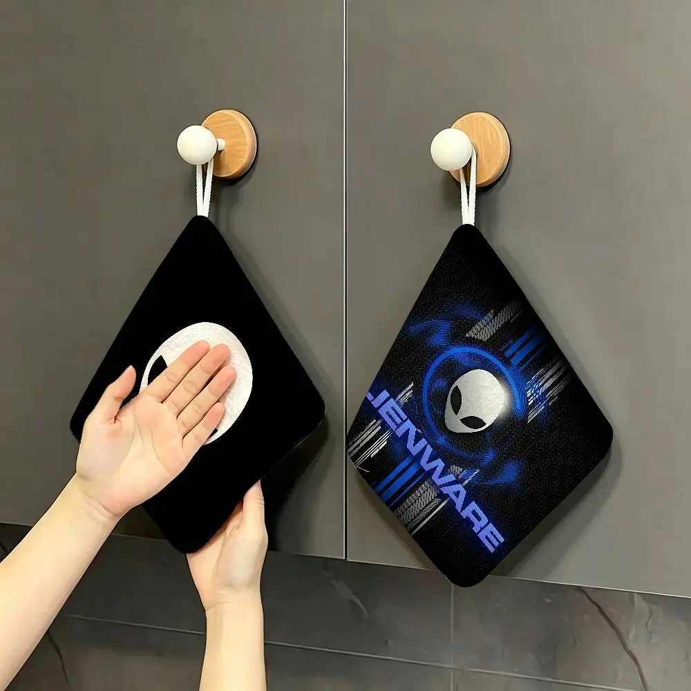 Dell A-Alienware Hanging Kitchen Towel, Polyester Cotton Fabric, Absorbent Hand Wiping Towel for Home Dormitory
