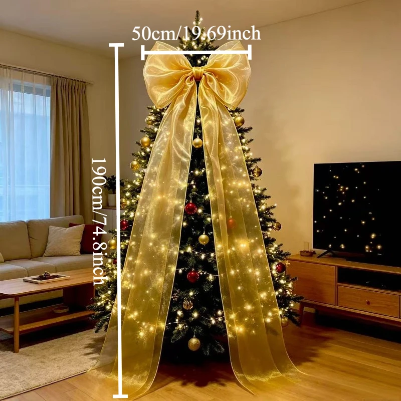 74.8inch Giant Christmas Tree Topper Bow - Handmade Multi-Layer Organza Bows & Ribbons, Gold Yellow Luxury Extra Large Treetop S