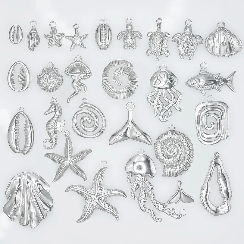 

Stainless Steel Conch Starfish Turtle Charms For Jewelry Making Supplies Ocean Charm Silver Color Pendant Handmade Material