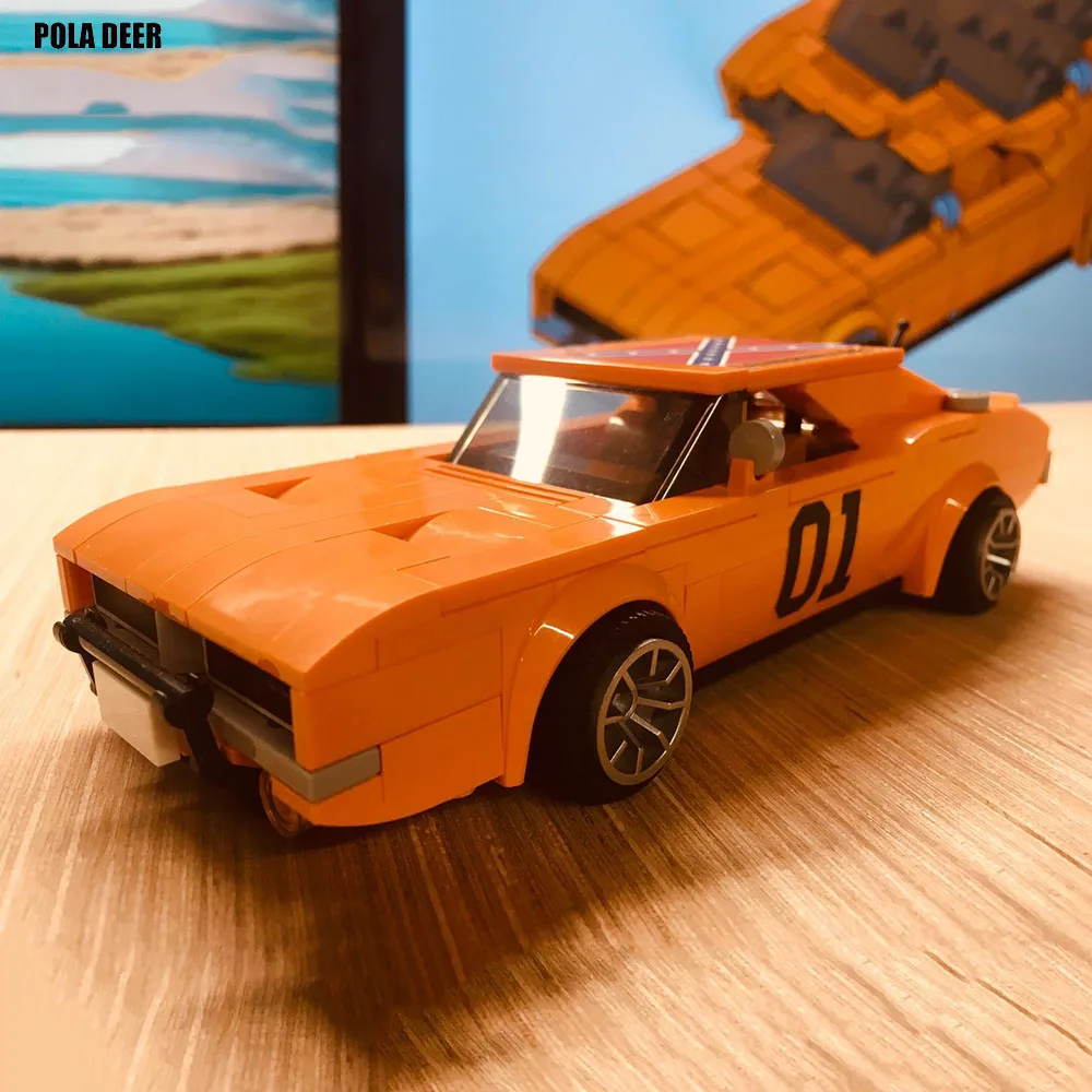 Poladeer 330 шт. MOC General Lee Dodge Charger в стиле ретро, собранный детский игрушечный автобус, мелкие частицы, головоломки, блоки, модель,