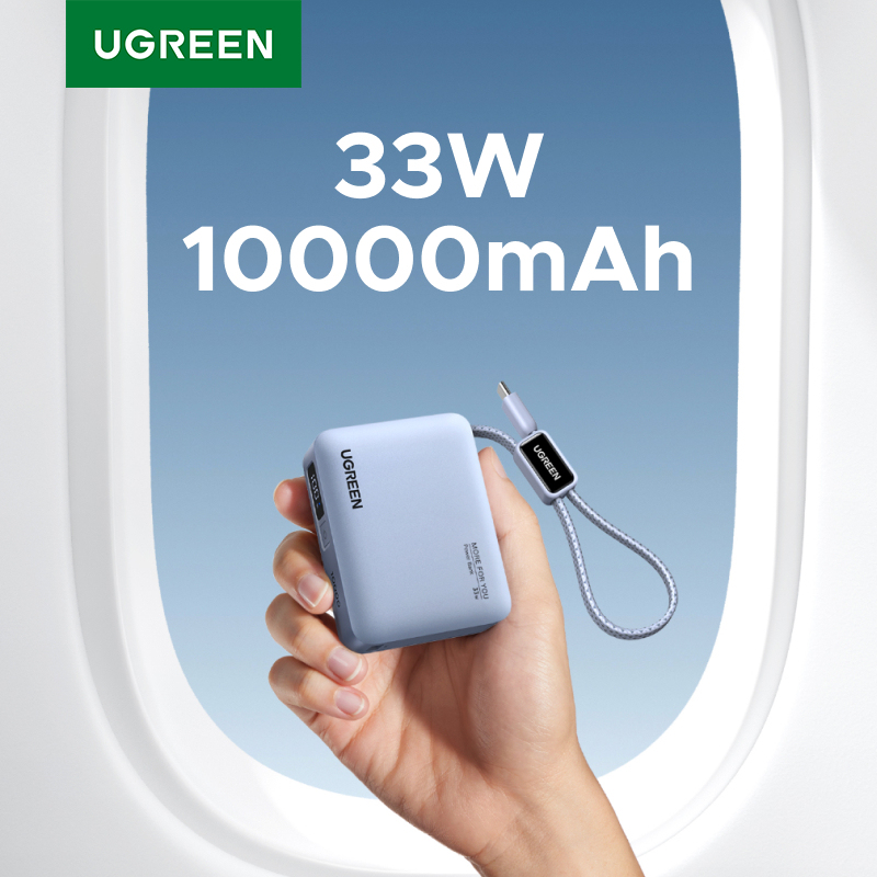  UGREEN Mini 33W 10000mAh Power Bank Built-in Type-C Cable PD 30W Charger Compatible for Xiaomi 33W External Battery