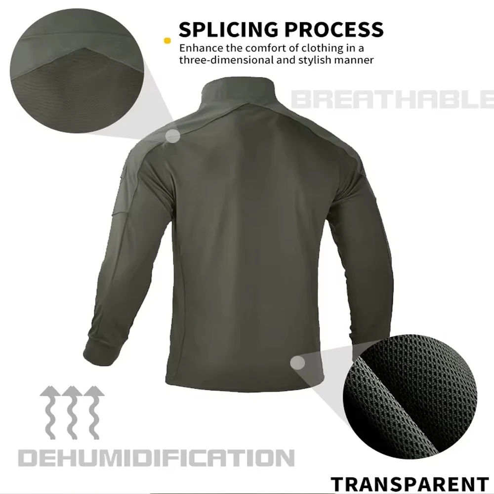 Men's Tactical Long Sleeve Shirt 1/4 Zip Military Combat Top Breathable Quick Dry Outdoor Hiking Hunting Work Shirt image 2