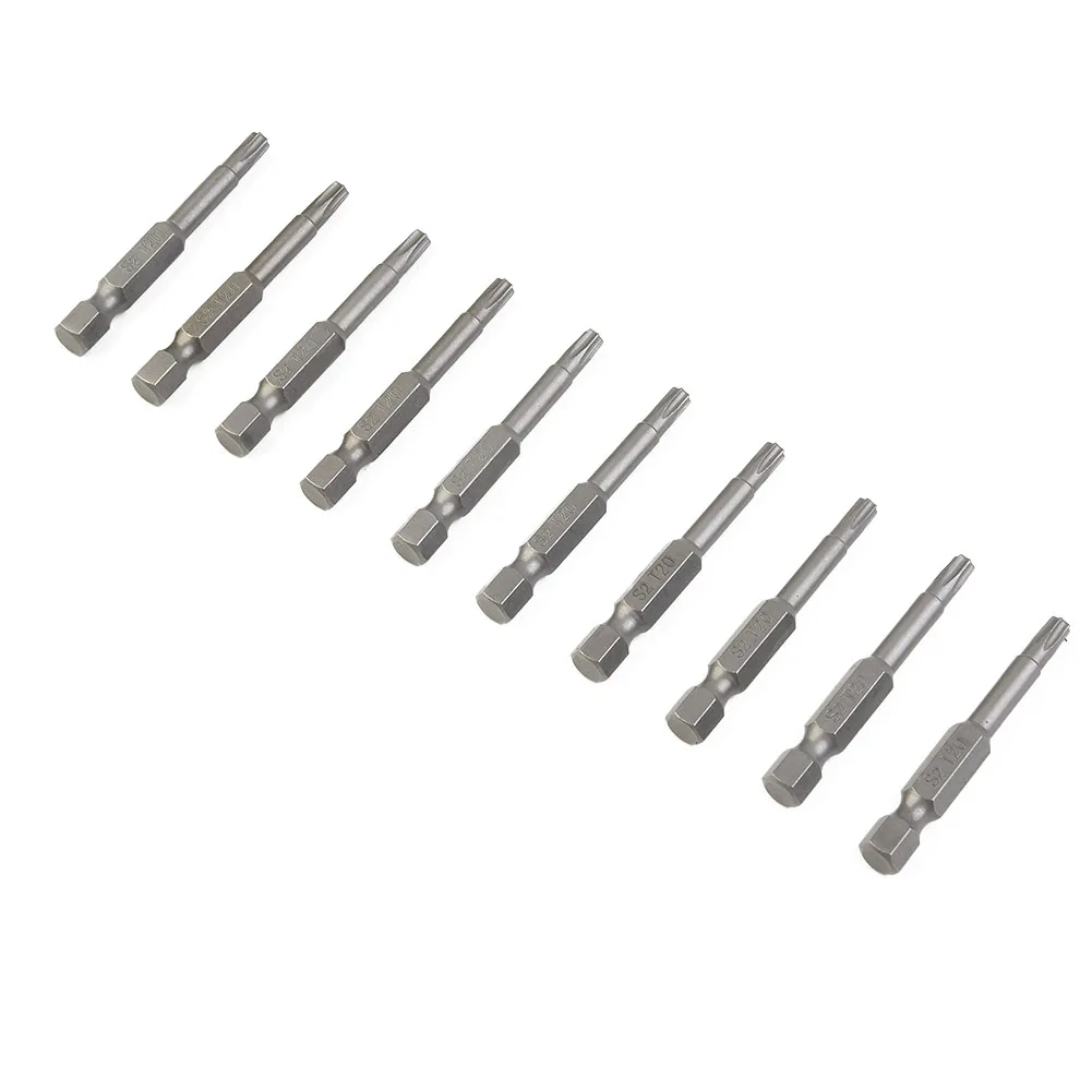 10 Stück Torx-Schraubendreher-Bit, legierter Stahl, 50 mm lang, Torx-Schraubendreher-Bit T20, 6,35 mm Sechskantgriff, Nutdrivers Handwerkzeuge