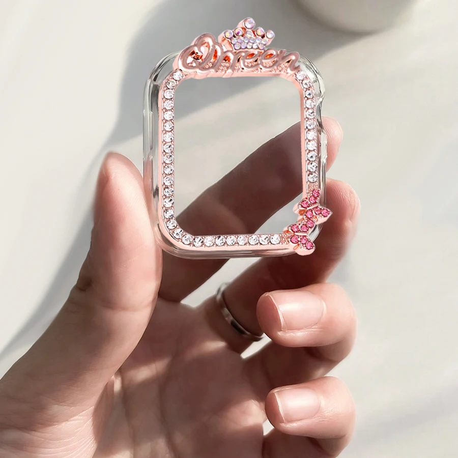 Protective Case for Apple Watch Case 41mm 45mm Bling Crown Rhinestone Women Bumper Frame Anti-Scratch For IWatch Series 9 8 7 6