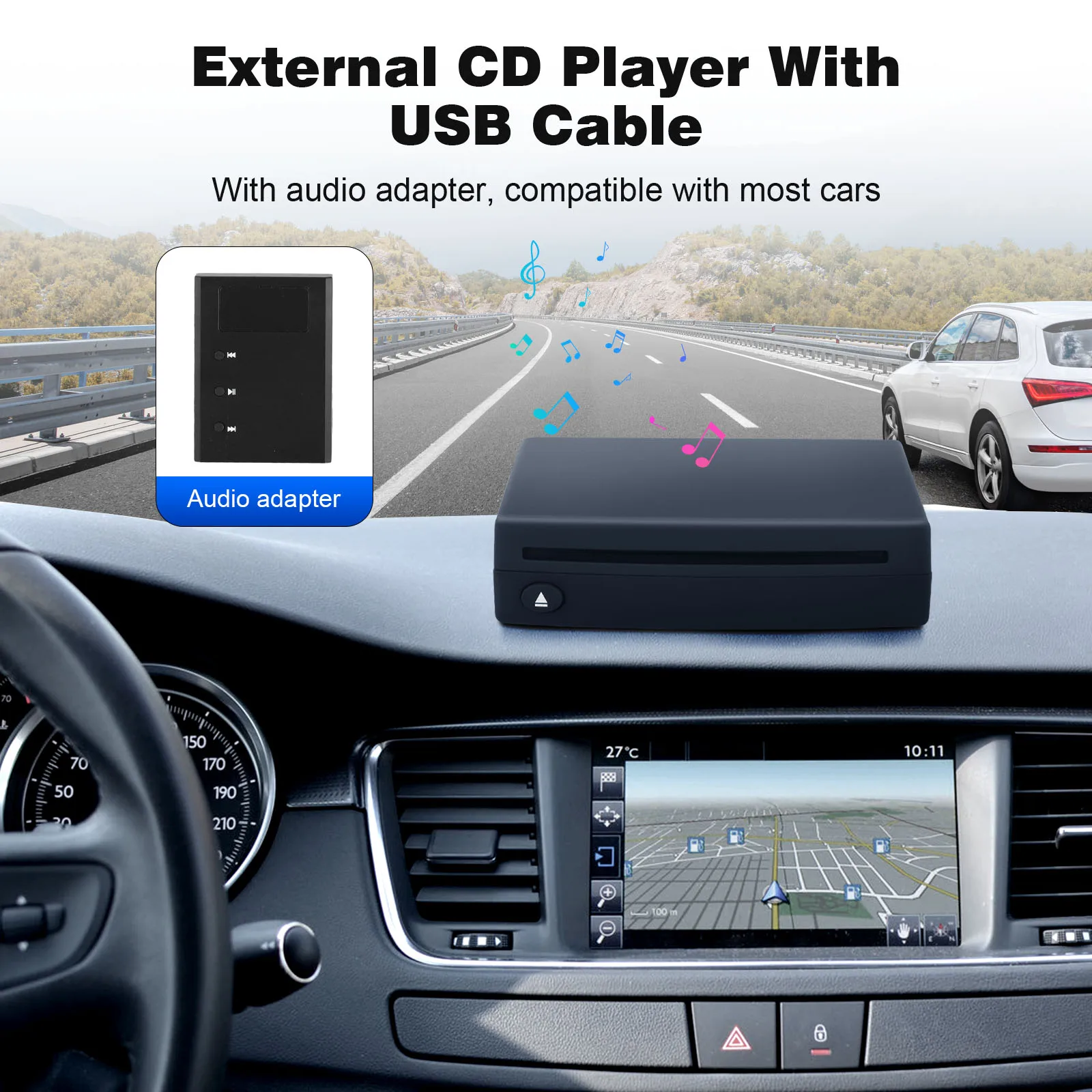 CD Drive Player External via USB port Universal CD Player for Car Car Truck Upgrade with Audio Adapter External CD Drive