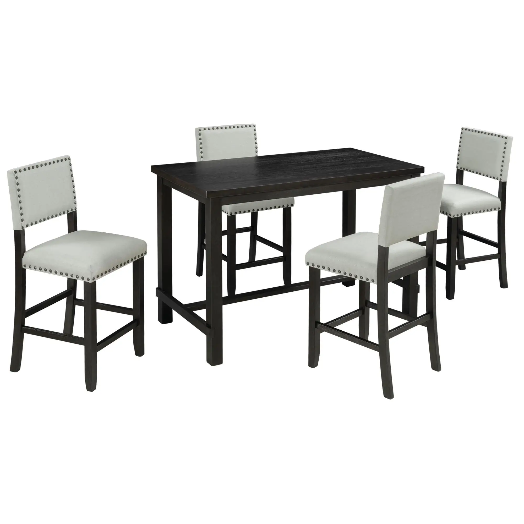 5-Piece Espresso & Beige Counter Height Dining Set - Elegant Table with 4 Chairs for Stylish Dining