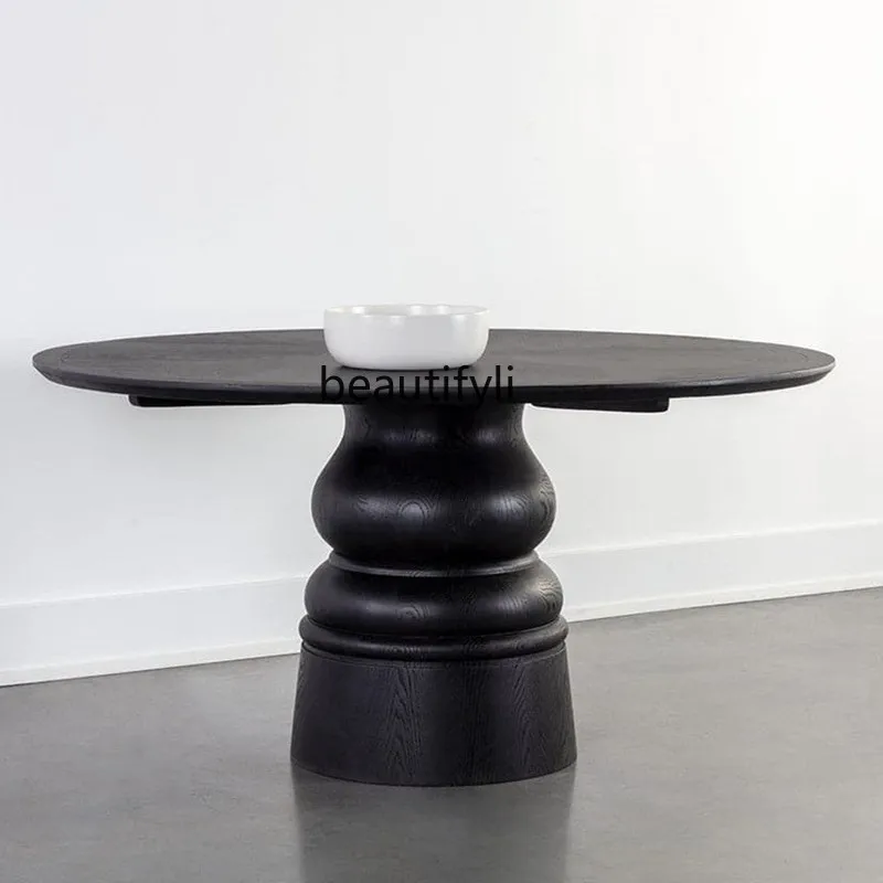 

French Minimalist Solid Wood Casual Round Dining Table Restaurant Home Dining Table Meeting Discussion Round Table