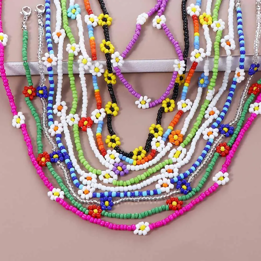 Koreanische handgefertigte Damen-Urlaubs-Halskette, hübsches Schmuckgeschenk, Schlüsselbein-Halskette, Blumen-Perlenkette, Boho-Choker, Damen-Halskette – Detail 5