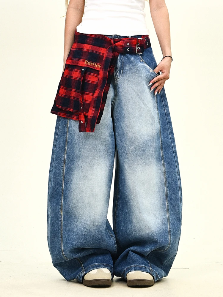 Amerikanische Retro-Jeans mit weitem Bein für Damen, Sommer, neues Sle-Messer, blauer Jeansrock, hängender Vorhang, Taillenreißverschluss